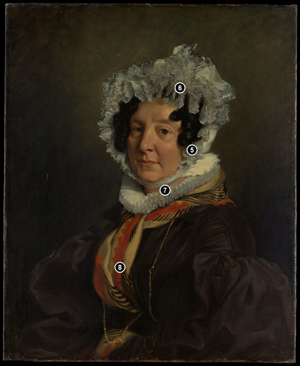 Annotated details from Félicité Riesener - Separate Family Portrait by Eugène Delacroix